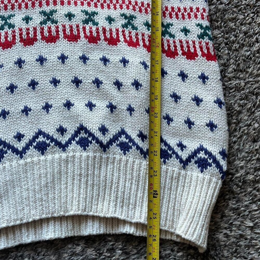 Fenwick Isle Red White Blue Fair Isle Sweater Men M Geometric Aztec Made in USA - Picture 6 of 8